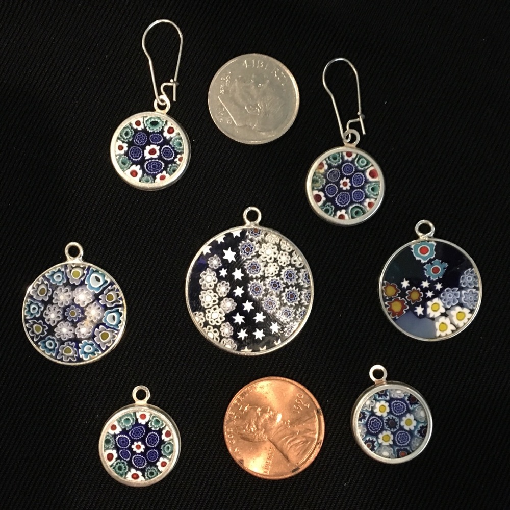 Vintage Sterling Silver Millefiori Set
